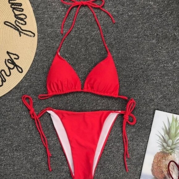 Simple Triangle Brazilian Two Piece Bikini Set Swimsuit - Picture 3 of 4